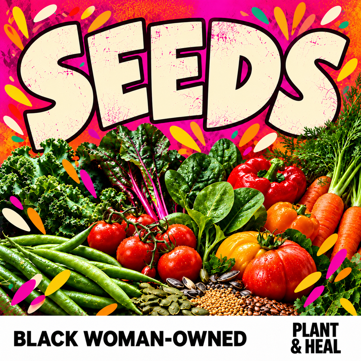 Seeds — colorful garden vegetables and seeds, Plant & Heal, Black woman-owned