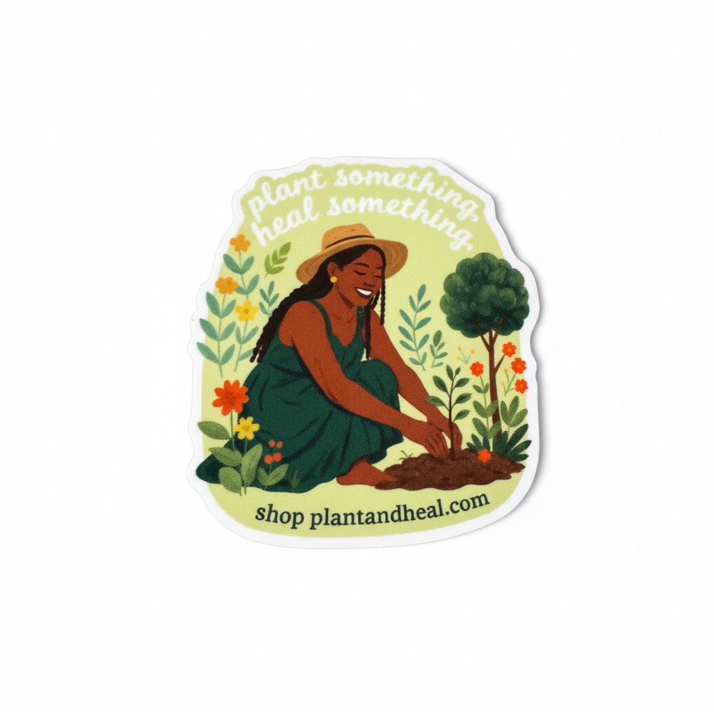 Plant Something, Heal Something — Kneeling Gardener Vinyl Sticker