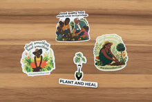 Cargar imagen en el visor de la galería, Set of stickers with artistic designs and text on a brown background
