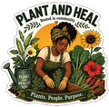 Black woman gardening among vegetables and sunflowers