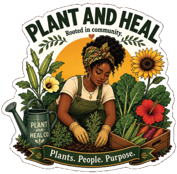 Black woman gardening among vegetables and sunflowers