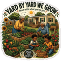 Black family working together in a backyard vegetable garden